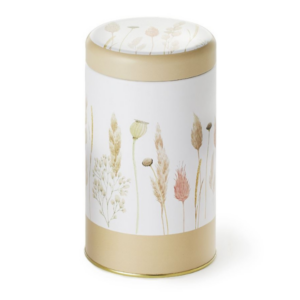 Weißblechdose mit Trockenblumen Design
